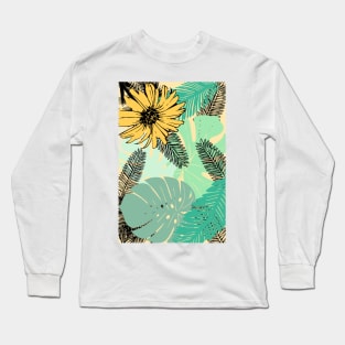 Leaves and Flower Collage - Green and Yellow Long Sleeve T-Shirt